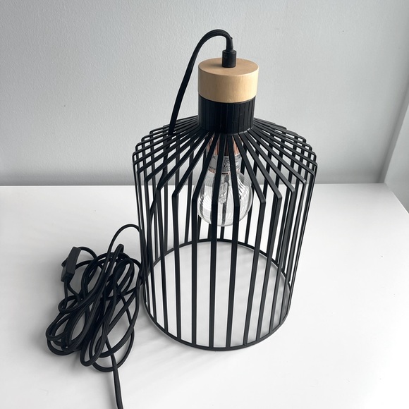 SOLD Two Hanging Black Metal Light Fixtures - Picture 2 of 5